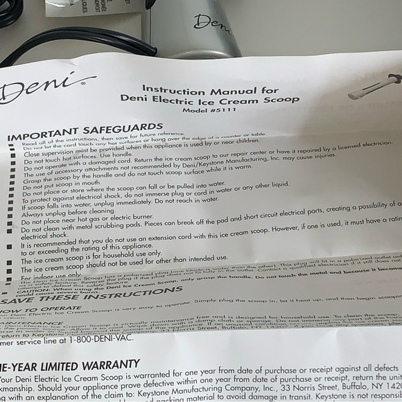 DENI Electric Ice Cream Scoop 5111 + Box Works Great Heated Drop Guard Non-stick - Picture 9 of 12